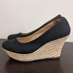 7.5 | a.n.a | Black Platform Espadrille Wedges